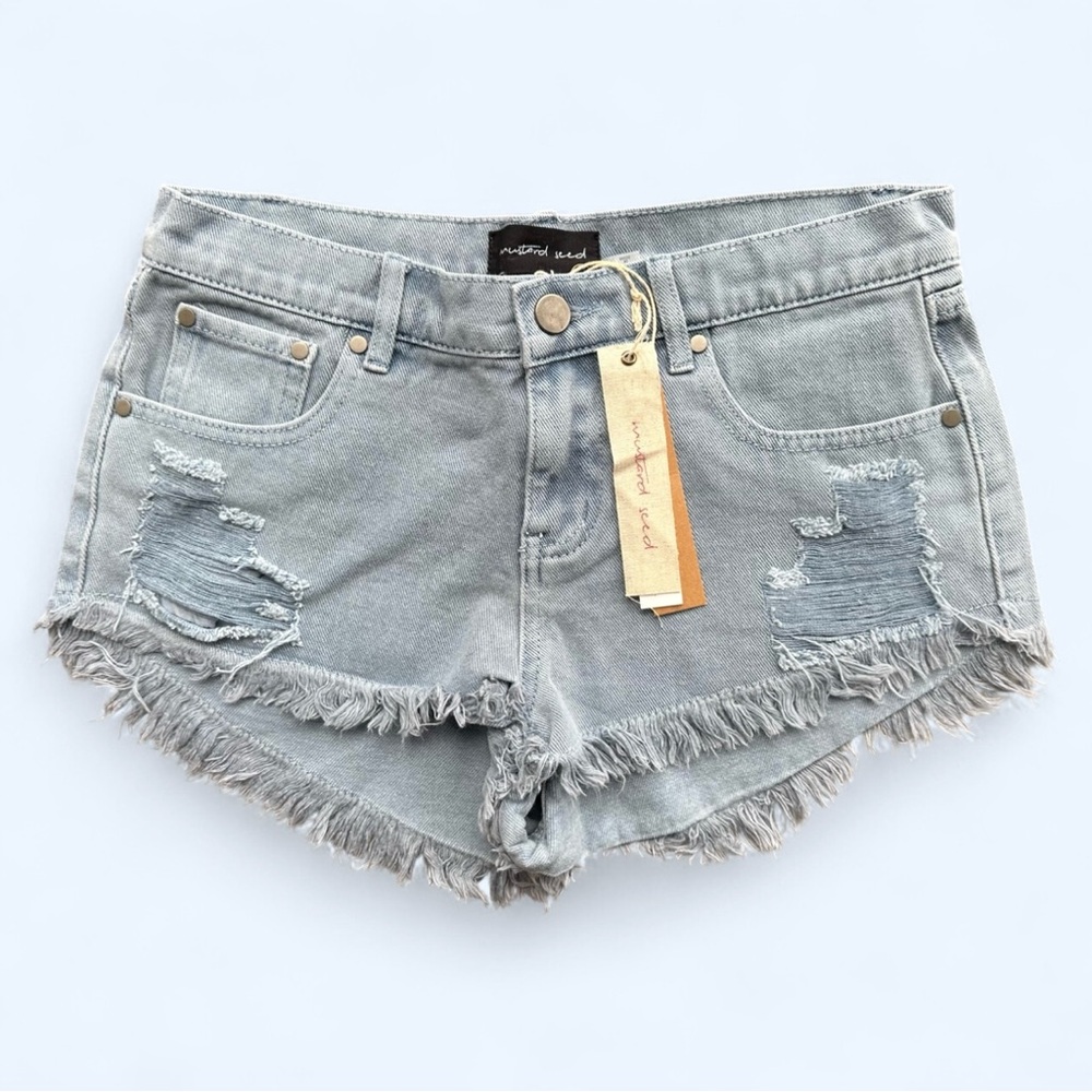 Mustard Seed Light Gray Distressed Denim Jean Shorts